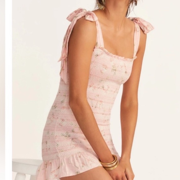 NWT LOVESHACK FANCY norna Pink Floral smocked Dress in ballet pink size XL - Picture 2 of 12